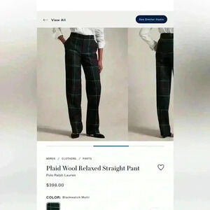 Plaid Wool Relaxed Straight Pant Polo Ralph Lauren size 8 Woman’s